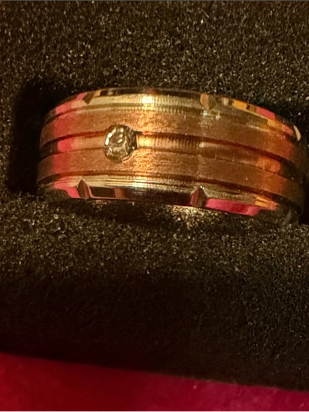 Men's Silver Tone Band Ring with Copper Tone & Single Accent Stone, SZ 11 (J296)